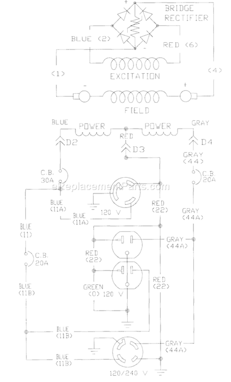 Page B Diagram and Parts List for 1312-0  Briggs and Stratton Generator